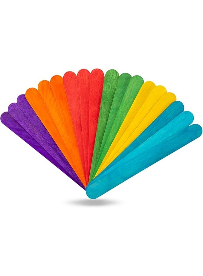 CRAFT MAGIC 60PCS 6 Inch Colored Jumbo Wooden Craft Sticks Rainbow Wide Popsicle & Lollipop Sticks for DIY Crafts, Ice Pops, Creative Designs, School Projects & Home Art Activities - Image 1